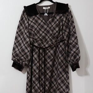 NEW! Plaid Long Sleeves Skater Dress In Brown For Winter